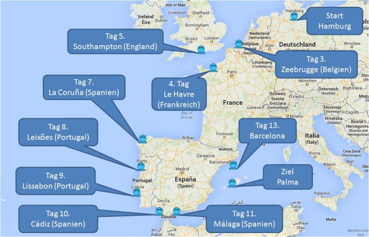 mein-kreuzfahrtwetter-tui-cruises-route-hamburg-zeebrugge-lehavre-southampton-lacoruna-leixoes-lissabon-cadiz-malaga-barcelona-palma