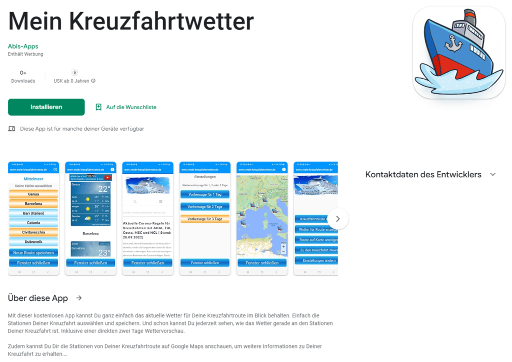 Kreuzfahrtwetter App im Google Play Store